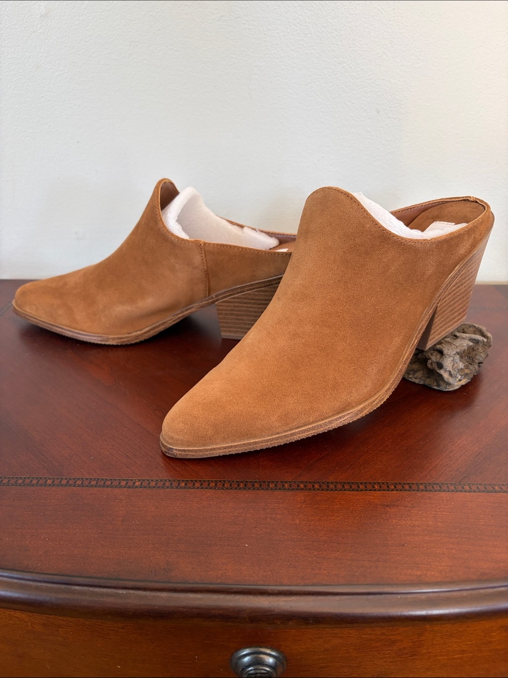 Aqua College Nia Suede Slip-On Mule Casual Block Heel in Tan — Waterproof 10M